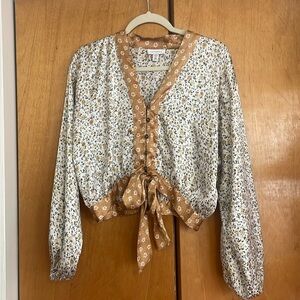 Topshop Long Sleeve Satin Floral Top